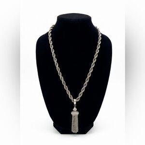 Vintage Monet Damita Tassel Necklace Heavy Rope Chain Silver Tone 15”Drop